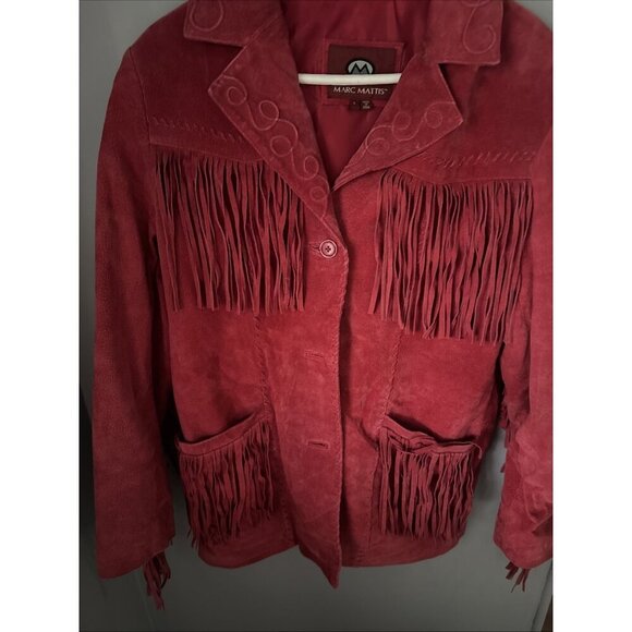COWBOY LEATHER FRINGE JACKET biker tassle turquoise MARC MATTIS Women’s Size Med - Picture 3 of 6